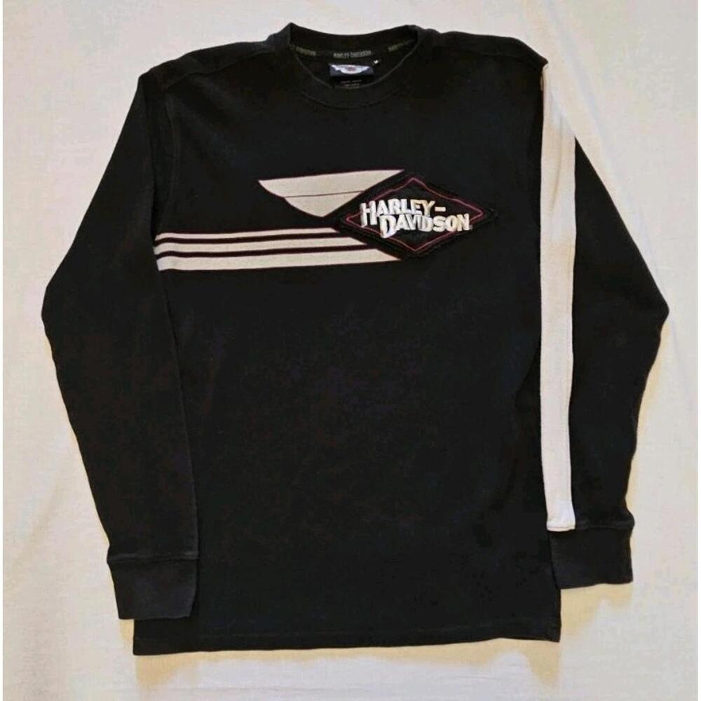 Harley Davidson Embroidered Long Sleeve Shirt SweatShirt Black Yellow Mens L